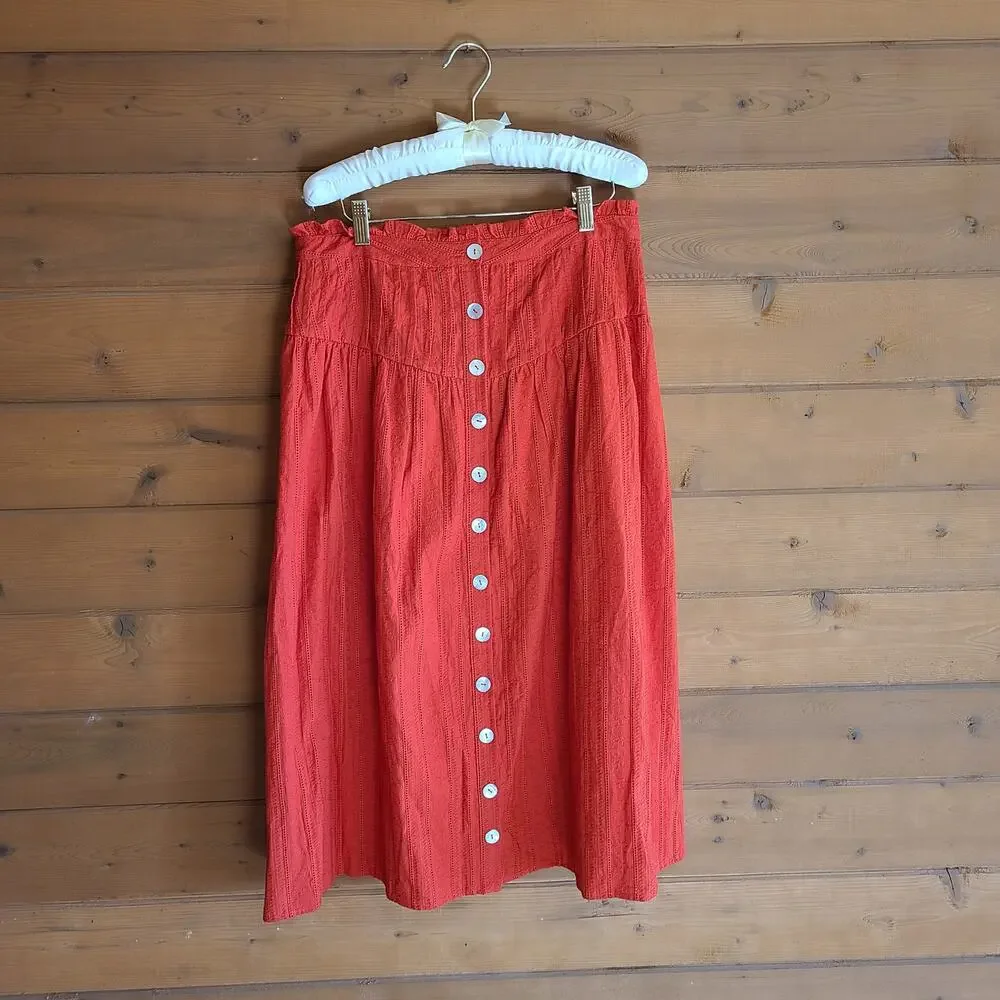 Tularosa Kit Midi Skirt Cherry Red Button Front High Waist Large NWOT Boho Pinup - Picture 2 of 7